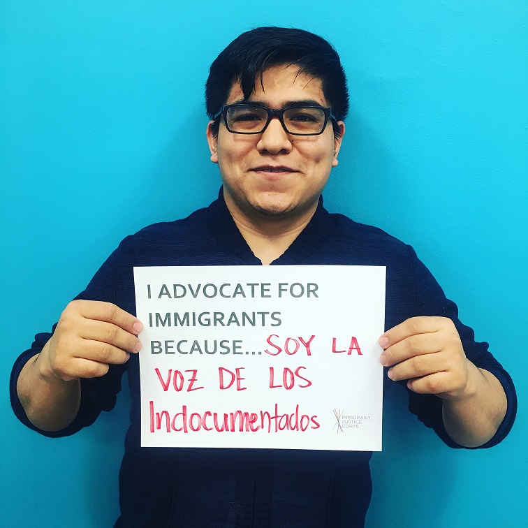 "I advocate for immigrants because... soy la voz de los indocumentados." The text written in Spanish translates to "I am the voice of the undocumented."
